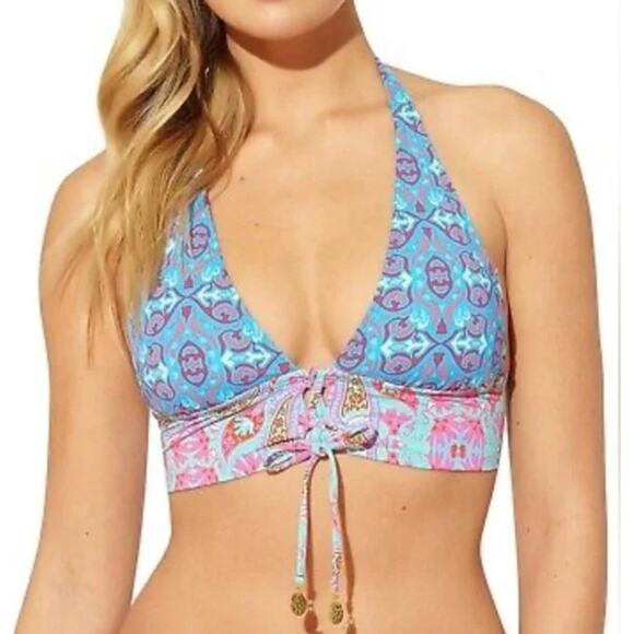 Bleu Rod Beattie Women's Bikini Top Blue Boho Triangle Swim Top Paisley 8 NWT - Picture 1 of 5